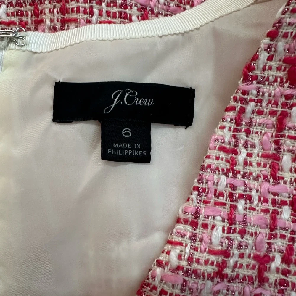 J. CREW ~ Pink and White Textured Tweed Dress w/Raspberry Metallic Threads - Picture 3 of 8